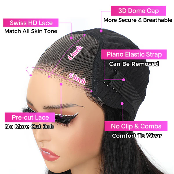 $100 Off Layered Cut Straight Human Hair Glueless Wigs 4x6 Pre Cut HD Lace Wear Go Wigs - Image 5