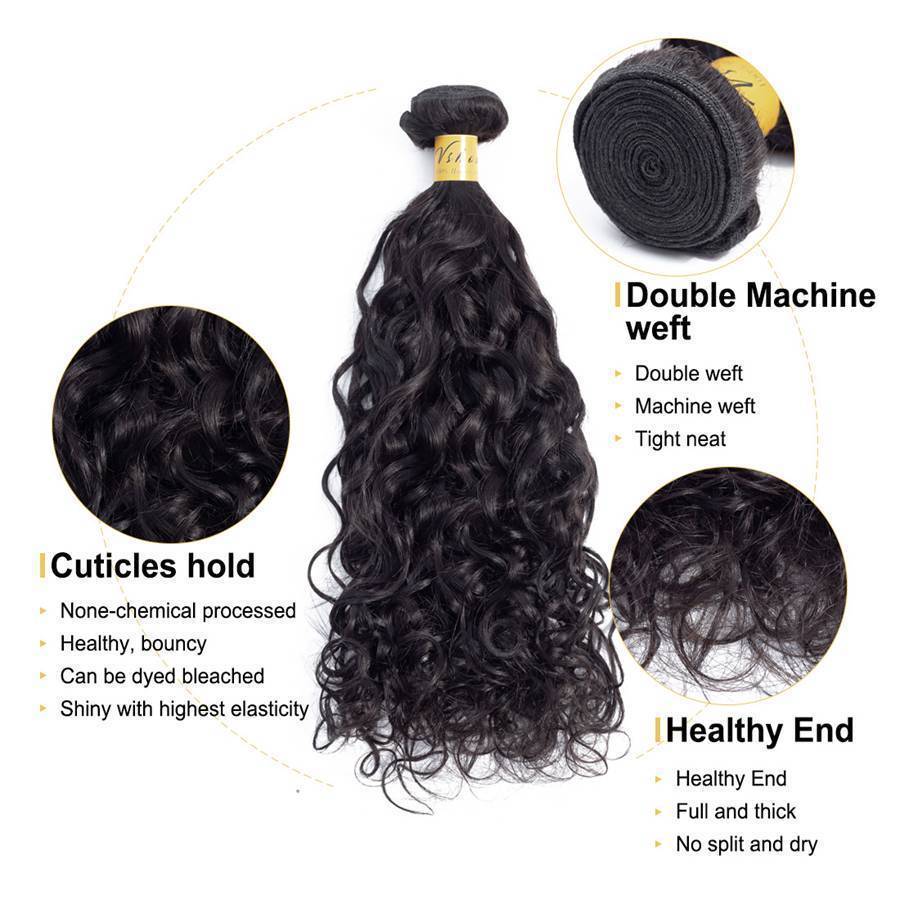 VSHOW HAIR Premium 9A Malaysian Human Virgin Hair Natural Wave 3 Bundles with Pre Plucked Closure Deal Natural Black - Image 6