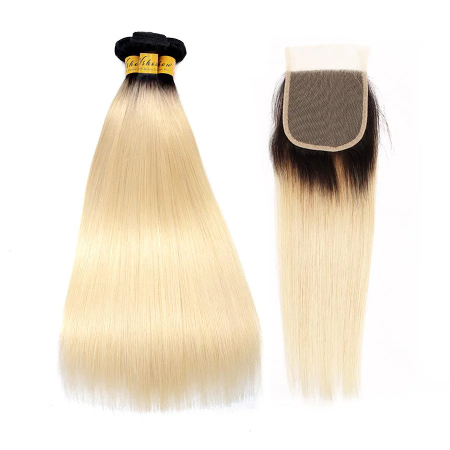 VSHOW HAIR Human Virgin Hair 1b#613 Blonde Straight 3 or 4 Bundles with Closure - Image 2