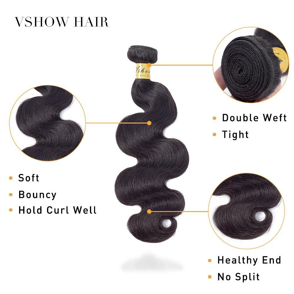 VSHOW HAIR Premium 9A Malaysian Virgin Human Hair Body Wave 3 or 4 Bundles with Closure - Image 7