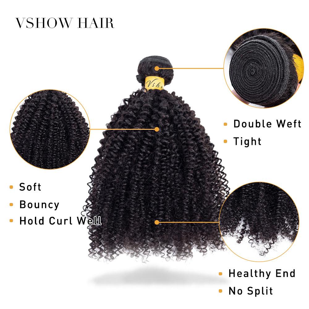 VSHOW HAIR Premium 9A Brazilian Human Virgin Hair Afro Curly Natural Black 4 Bundles Deal - Image 4