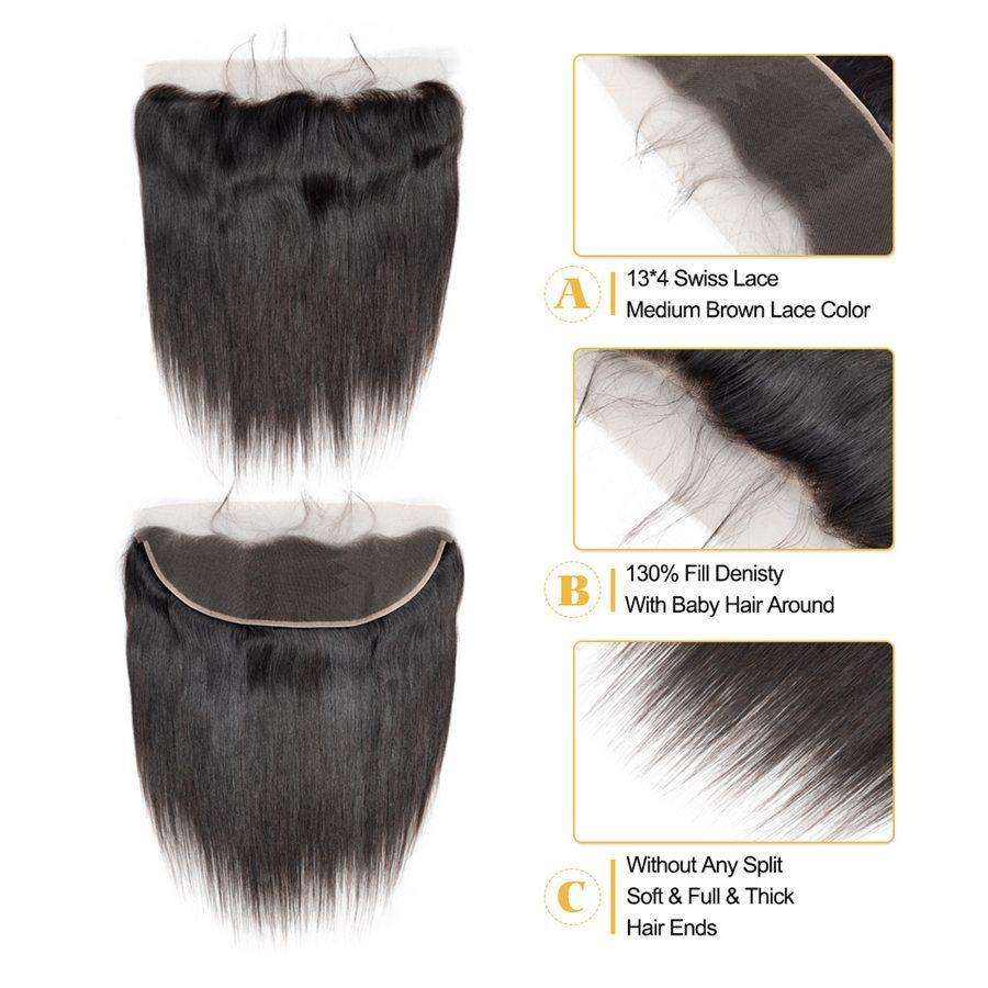 VSHOW HAIR Premium 9A Mongolian Human Virgin Hair Straight 3 Bundles with Pre Plucked 13x4 Frontal Natural Black - Image 9