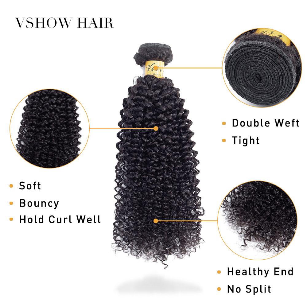 VSHOW HAIR Premium 9A Peruvian Human Virgin Hair Kinky Curly Natural Black 3 Bundles Deal - Image 4