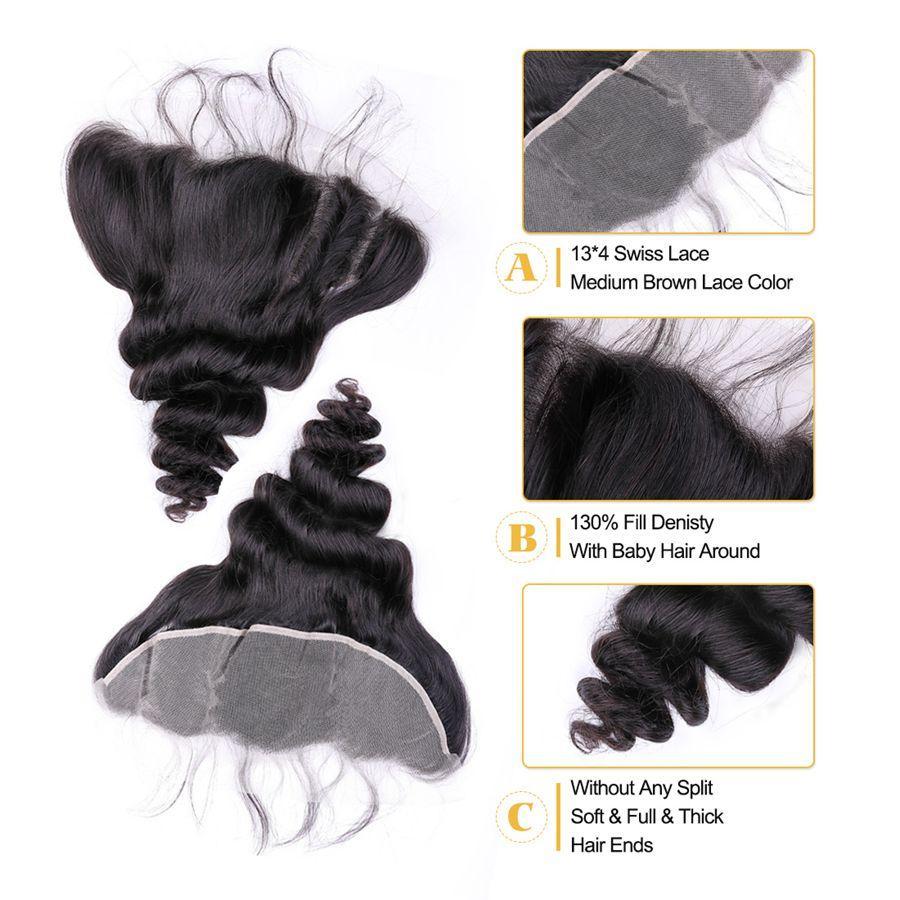 VSHOW HAIR Premium 9A Indian Human Virgin Hair Loose Wave 3 Bundles with Pre Plucked 13x4 Frontal Natural Black - Image 6