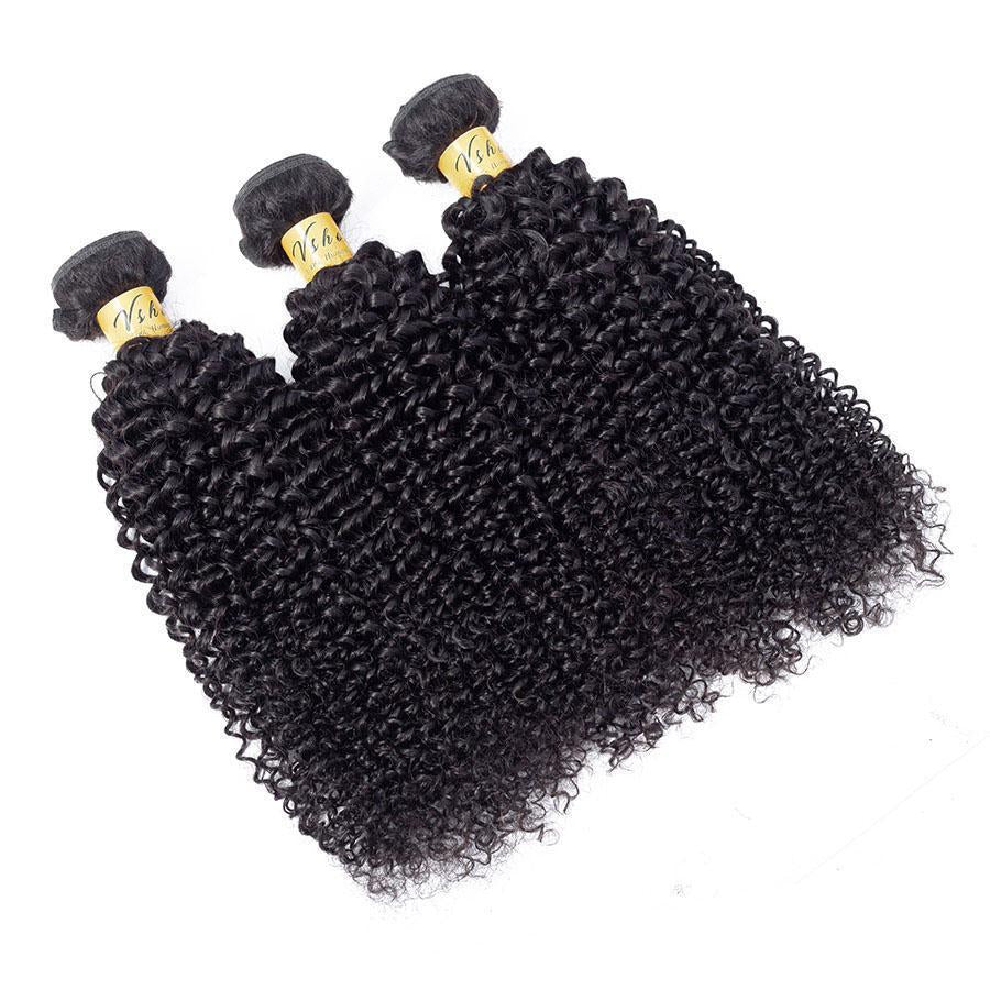 VSHOW HAIR Premium 9A Mongolian Human Virgin Hair Kinky Curly 3 Bundles with Pre Plucked Closure Deal Natural Black - Image 7