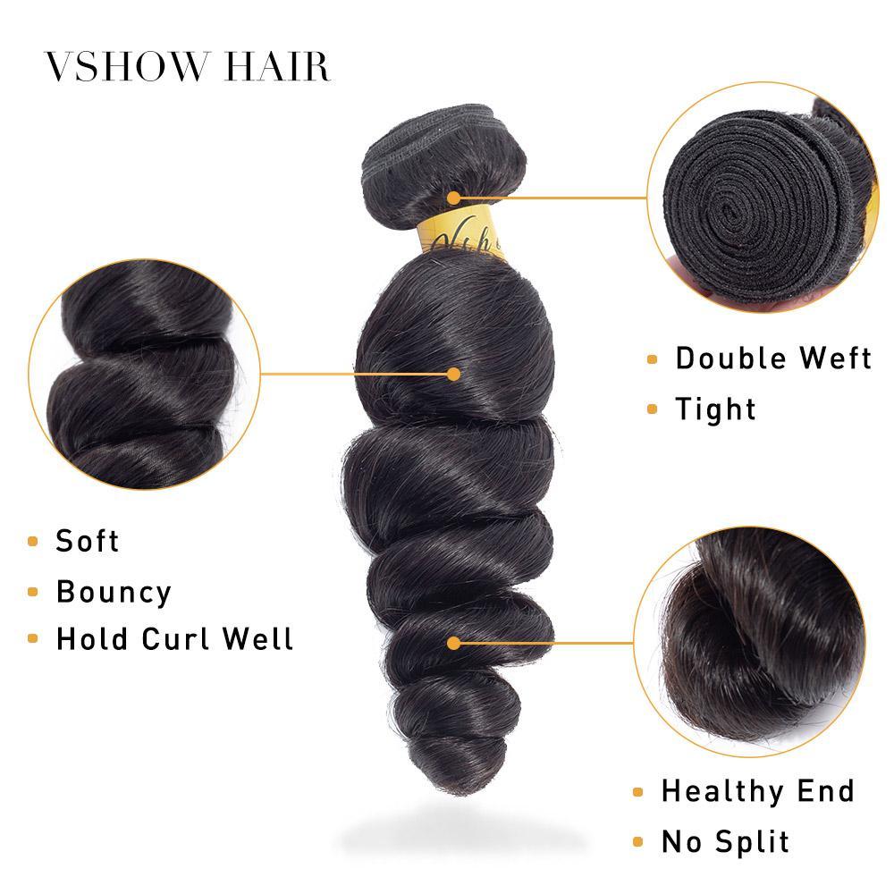 VSHOW HAIR Premium 9A Malaysian Virgin Human Hair Loose Wave 3 or 4 Bundles with Closure Popular Sizes - Image 4