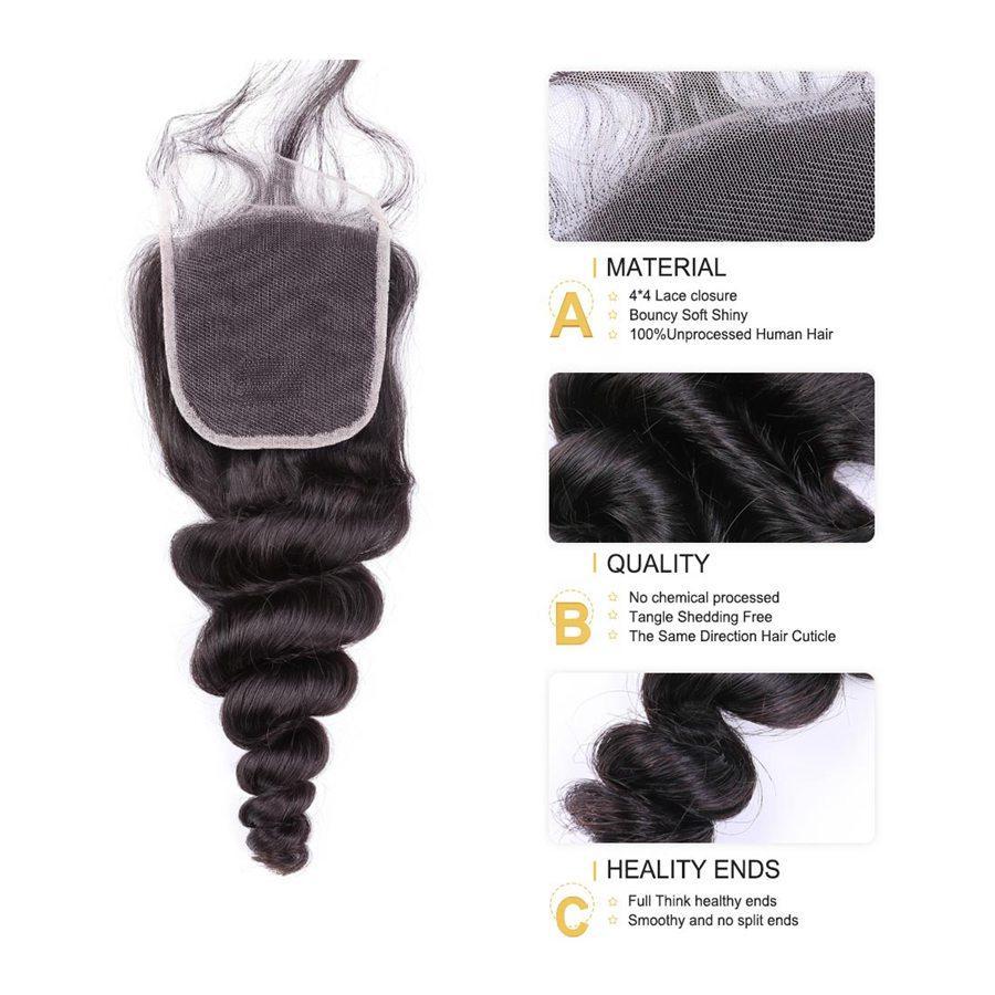 VSHOW HAIR Premium 9A Malaysian Human Virgin Hair Loose Wave 3 Bundles with Pre Plucked Closure Deal Natural Black - Image 7