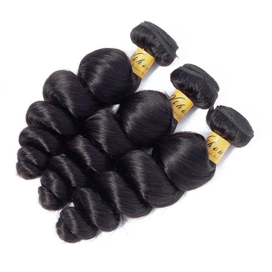 VSHOW HAIR Premium 9A Mongolian Human Virgin Hair Loose Wave 3 Bundles with Pre Plucked Closure Deal Natural Black - Image 3