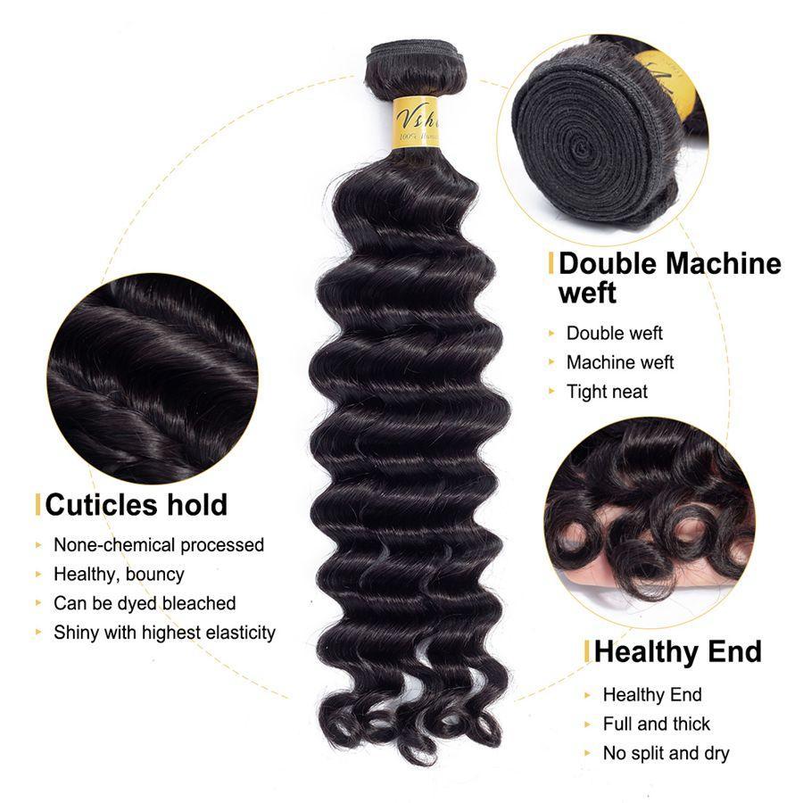 VSHOW HAIR Premium 9A Peruvian Human Virgin Hair Loose Deep Wave 3 Bundles with Pre Plucked Closure Deal Natural Black - Image 6