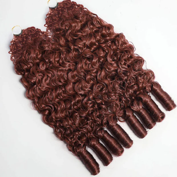 Reddish Brown Burmese Curly Crochet Braid Hair Extensions Pre Seperated Invisiable String Hair Piece For Miracle Knots - Image 3