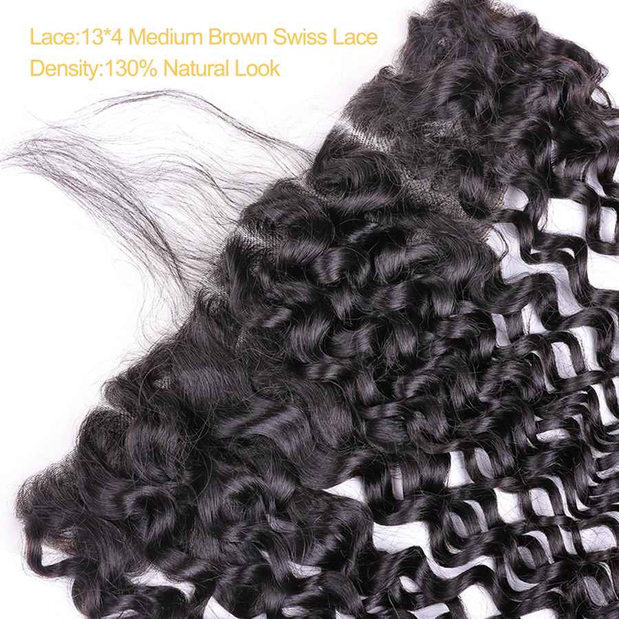 VSHOW HAIR Premium 9A Mongolian Human Virgin Hair Water Wave 3 Bundles with Pre Plucked 13x4 Frontal Natural Black - Image 10